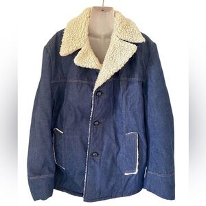 Vintage 70s Barn Coat Denim Blue Sherpa Lining Ranch Wear  Button Down 40 M